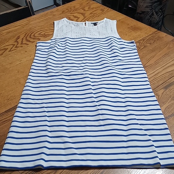 J. CREW Women Dress XS Navy Blue White Sleeveless Used Preowned Casual Work - Picture 2 of 6